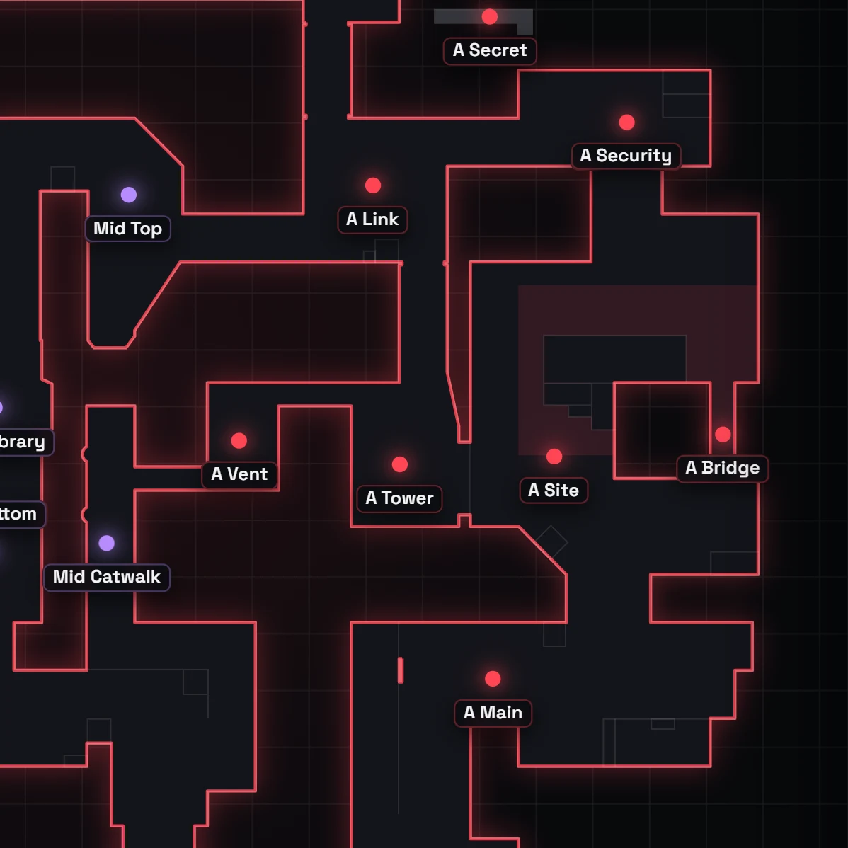 Abyss A Site Callouts in VALORANT, auf der Karte beschriftet