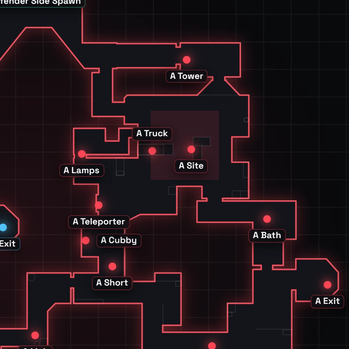 Callouts du site A de Bind sur VALORANT, annotés sur la carte