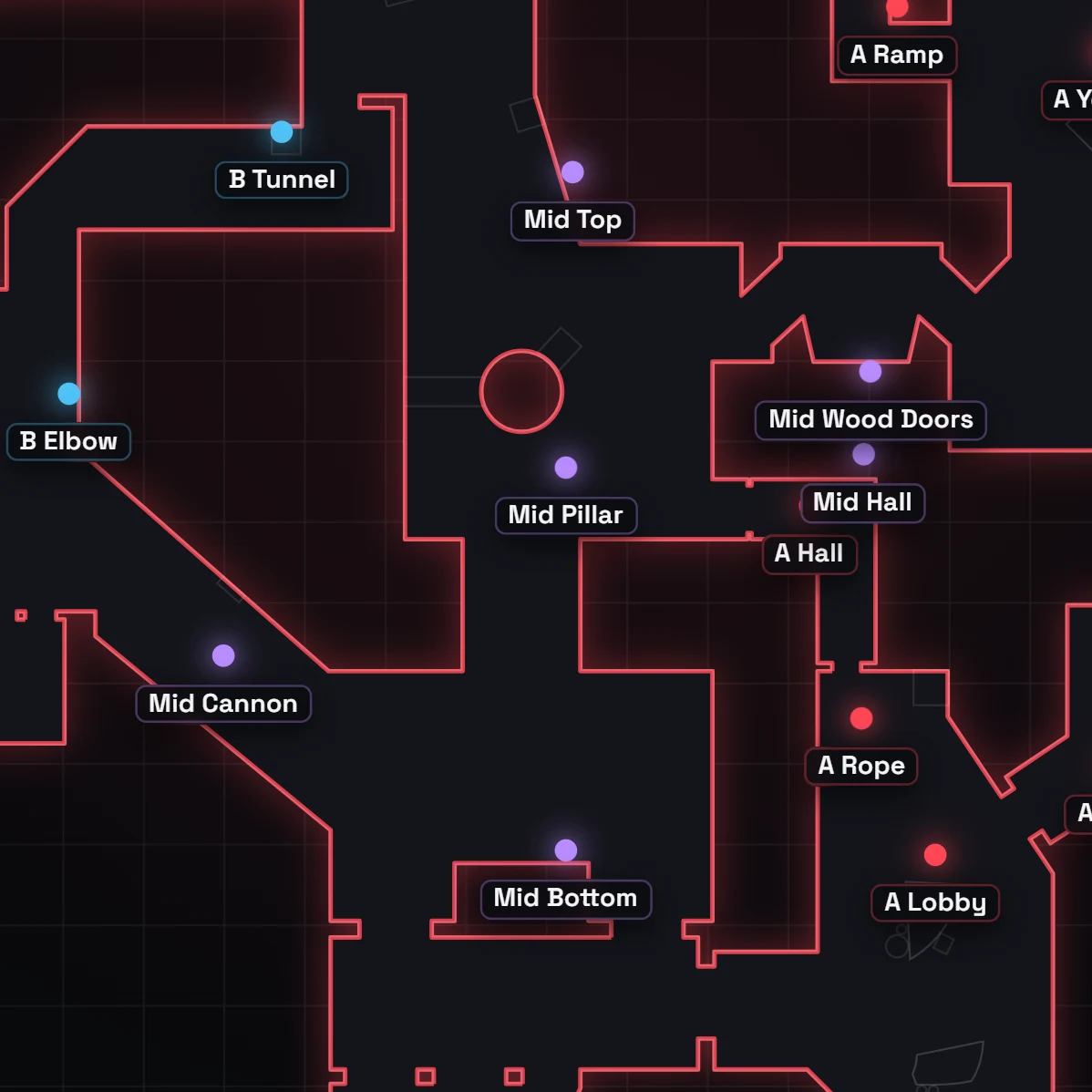 Breeze mid callouts in VALORANT, labeled on the map