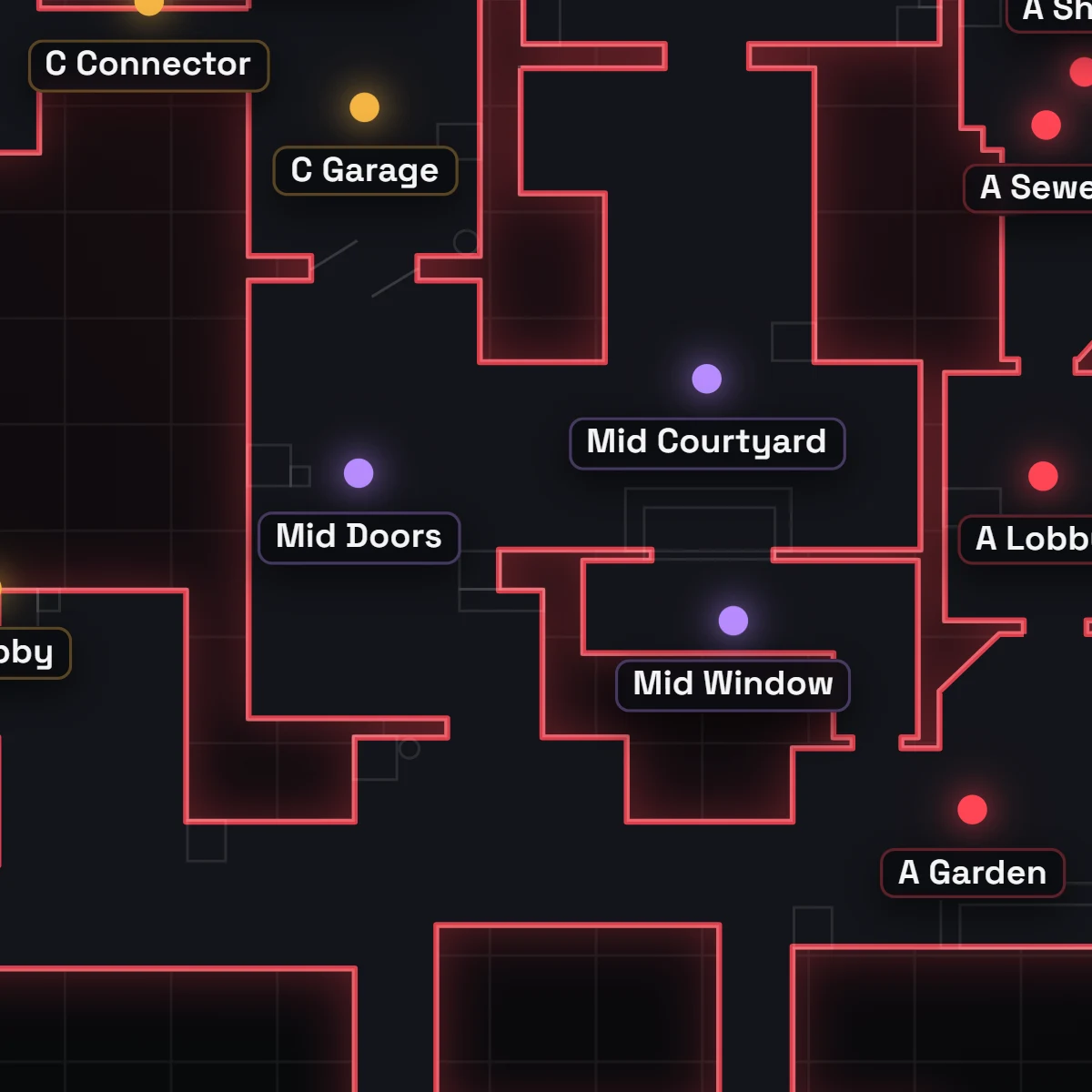 Haven Mid Callouts in VALORANT, auf der Karte beschriftet