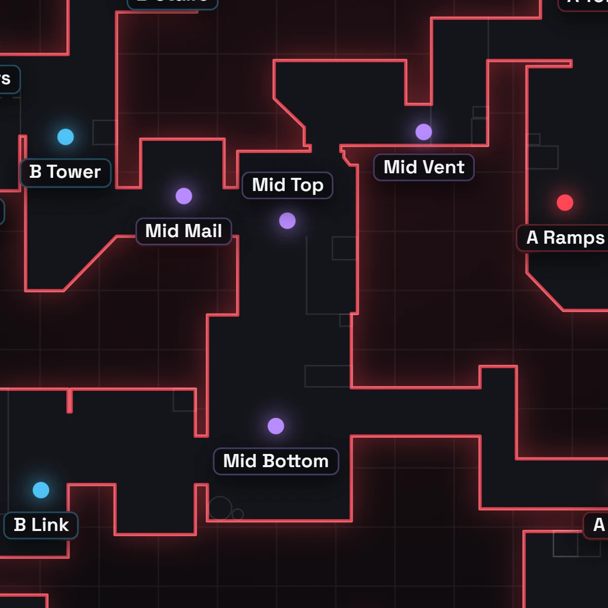 Split Mid Callouts in VALORANT, auf der Karte beschriftet