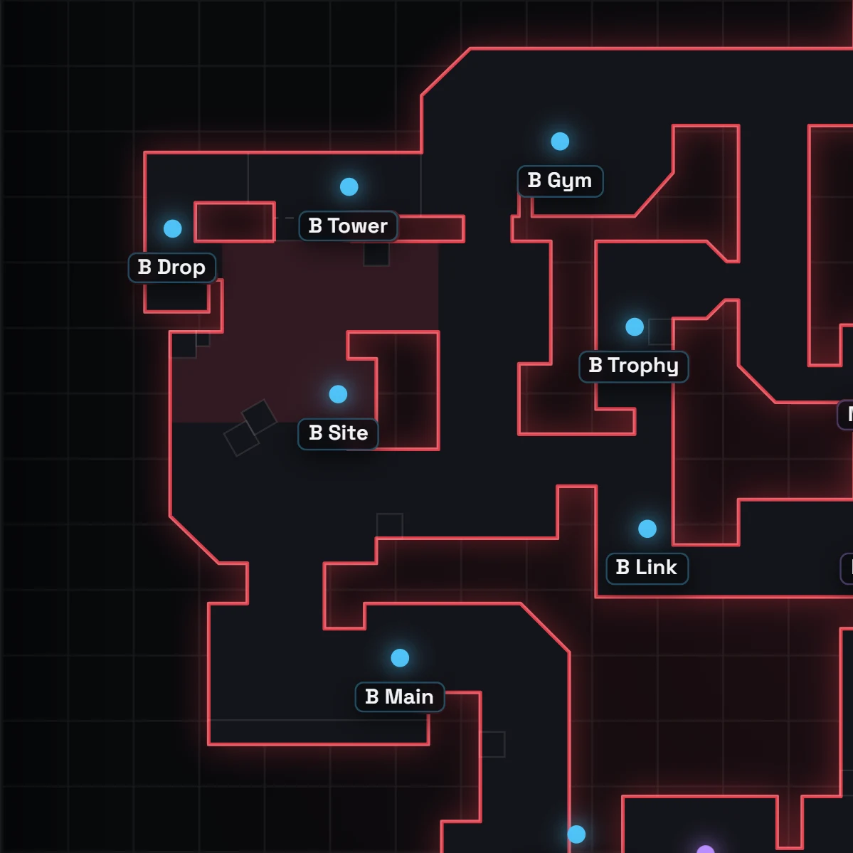 Summit B site callouts in VALORANT, labeled on the map