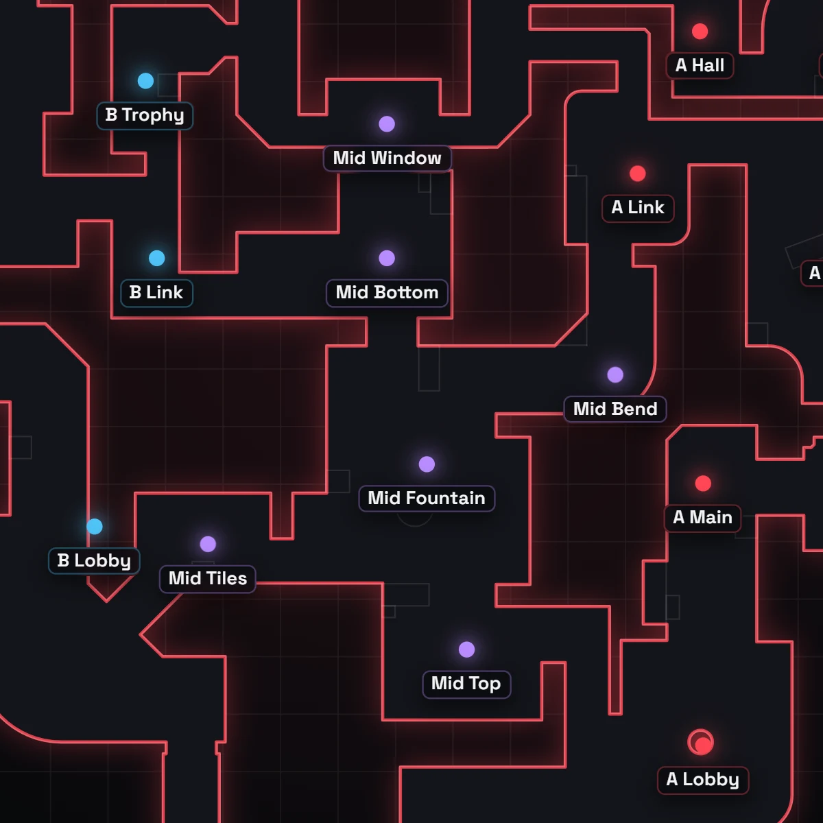 Summit mid callouts in VALORANT, labeled on the map